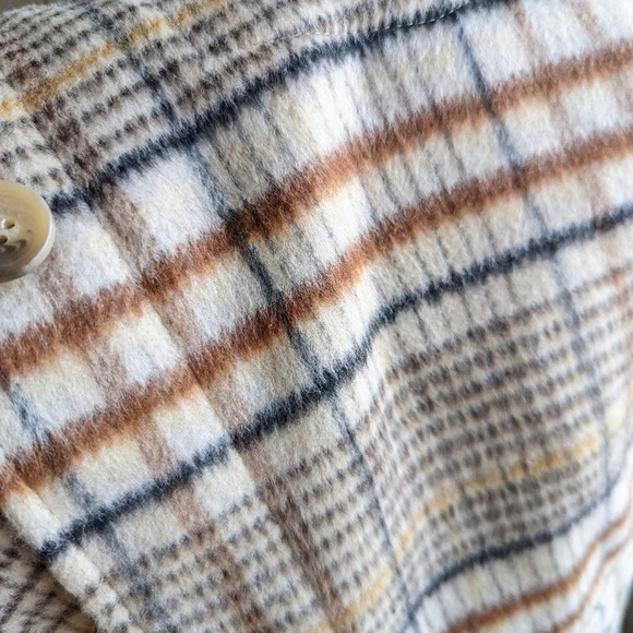 Joie Plaid Flannel Fleece Tan Brown Black Collared Button Up Shirt Jacket Large - Picture 7 of 9